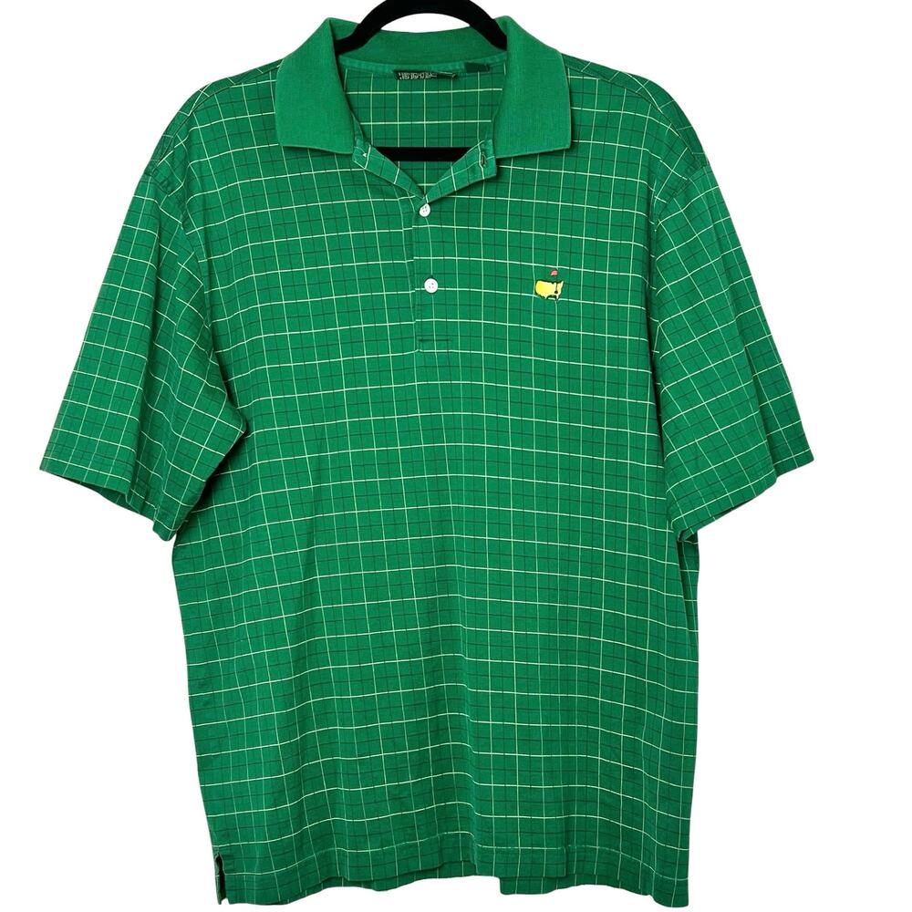 Masters Tournament Amen Corner Green Windowpane Check Golf Polo Shirt Medium